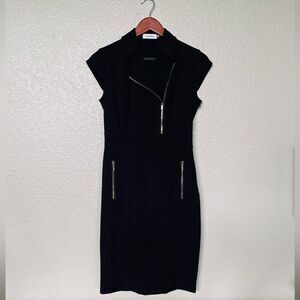 Calvin Klein Asymmetrical Gold Zipper Little Black Dress 2